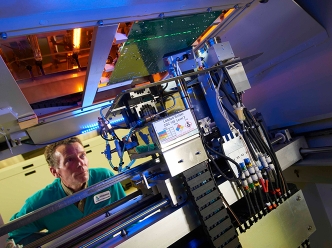 Inside a PCB test machine